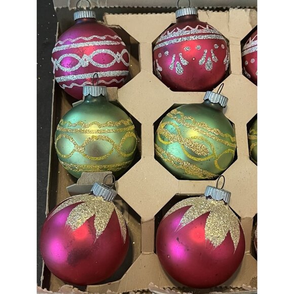 12 Shiny Bright Christmas Ornament Mica MCM Mercury Glass Some Matching With Box - Picture 4 of 12